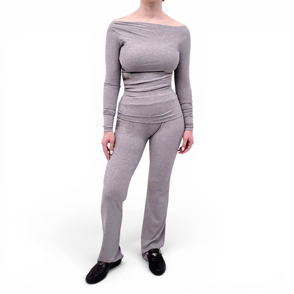 FRANKIES BIKINIS GREY RIBBED PANTS SET - SIZE XS/L