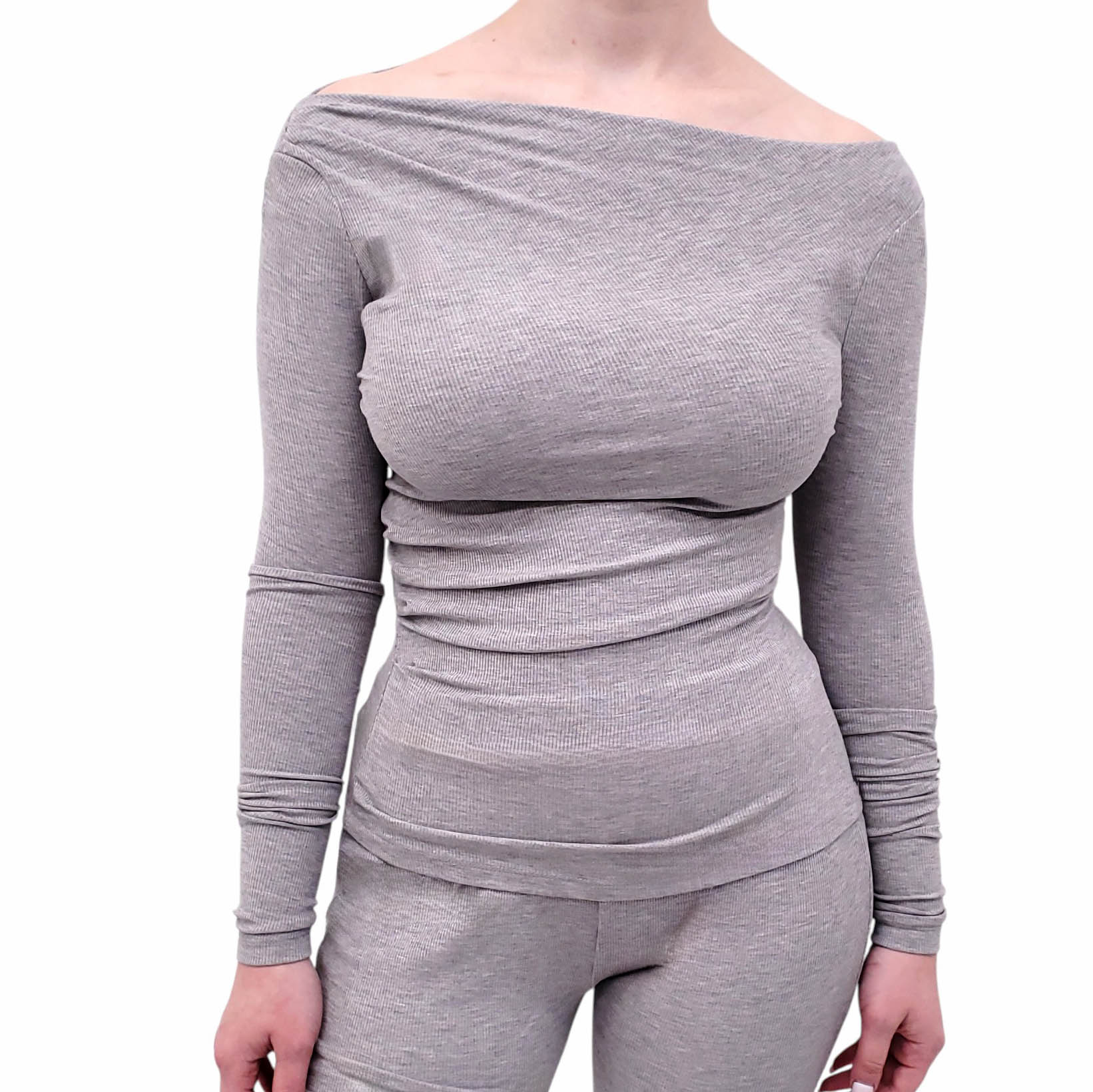 FRANKIES BIKINIS GREY RIBBED PANTS SET - SIZE XS/L