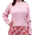 FRANKIES BIKINIS PINK COTTON VARSITY CABLE KNIT SWEATER - SIZE L