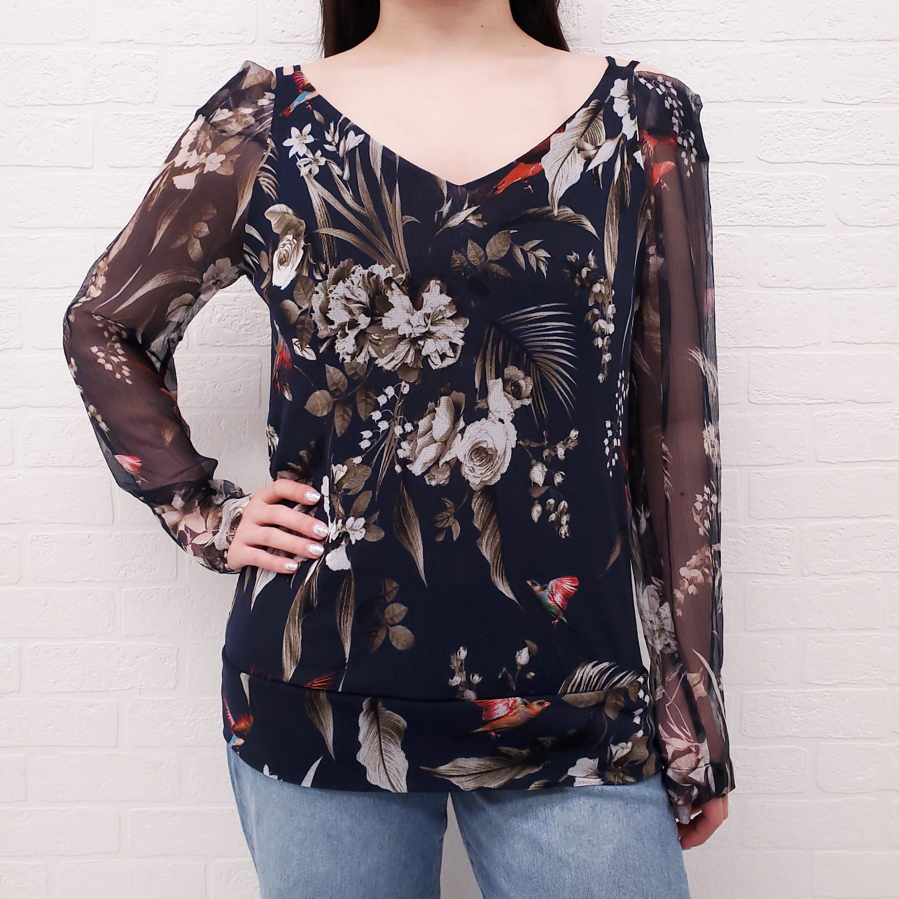 FUZZI FLORAL MESH TOP - SIZE 44