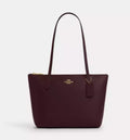 NWT Coach Leather Fiona Zip Tote In Gold/Wine