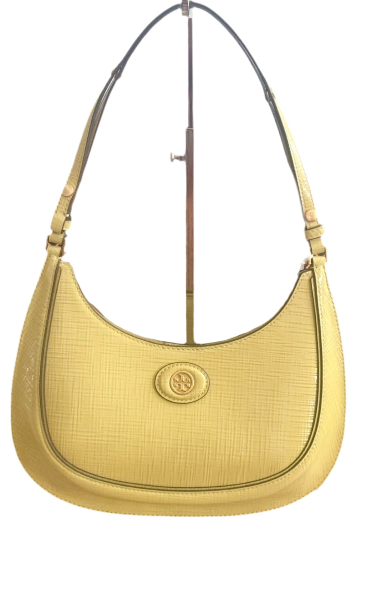 NWT Tory Burch Medium Robinson Crosshatched Convertible Crescent Bag -Butter Mint With Original Dust Bag