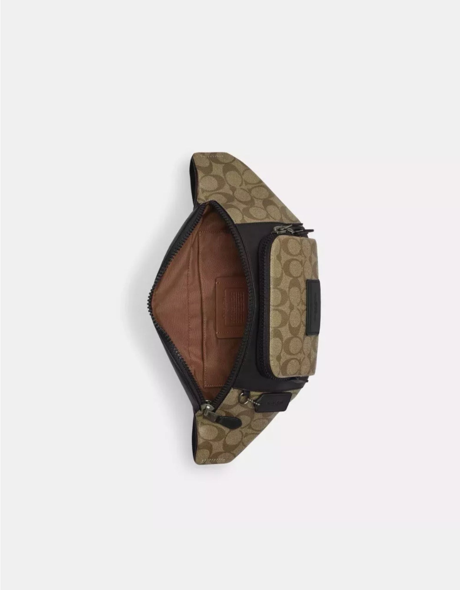 NWT Coach Men’s Warren Belt Bag In Signature Canvas & Soft Leather In Khaki/Black