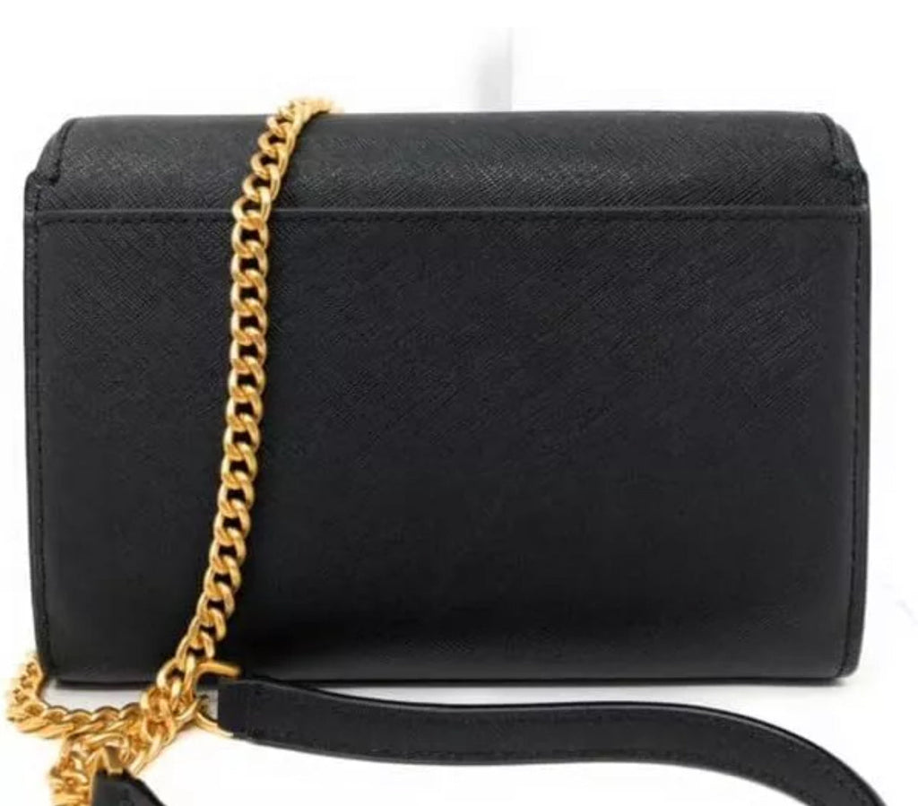 NWT Tory Burch Emerson Chain Wallet/Crossbody Bag Saffiano Leather Black