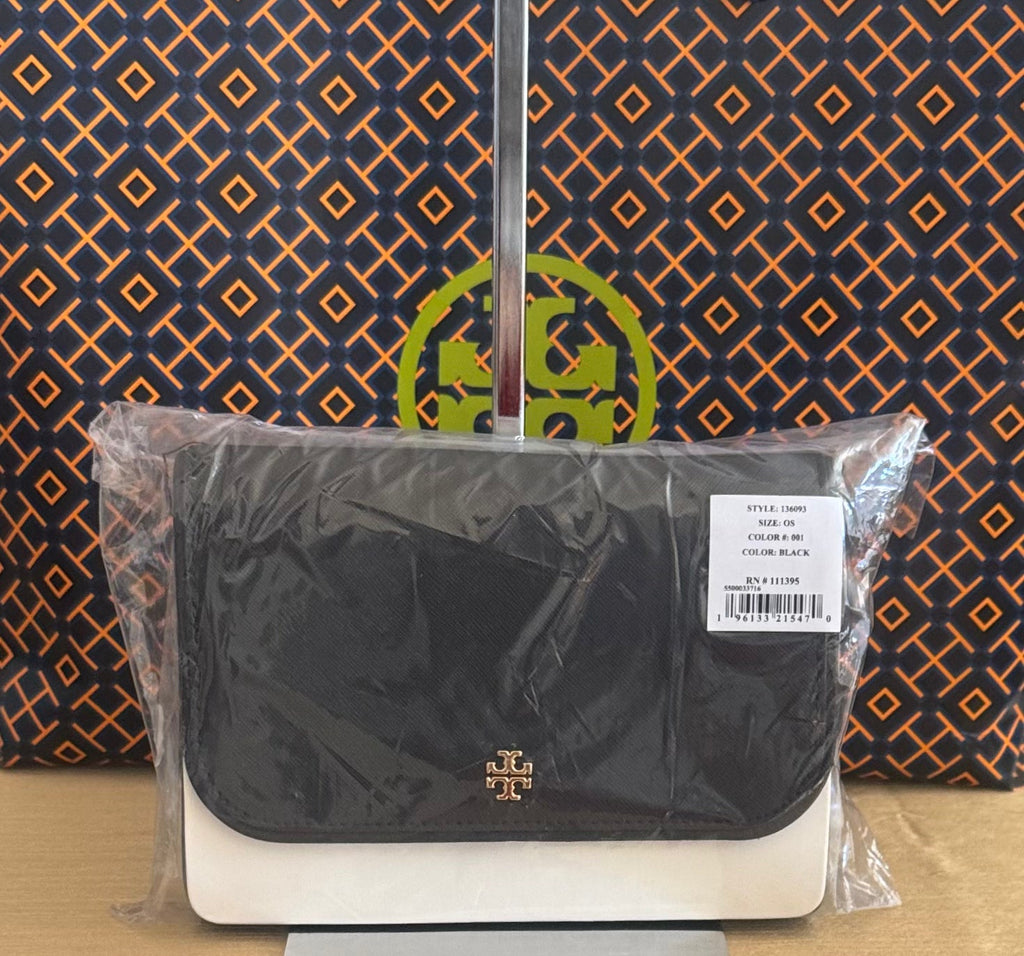 NWT Tory Burch Emerson Chain Wallet/Crossbody Bag Saffiano Leather Black