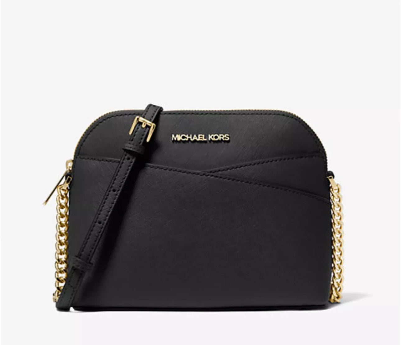 NWT Michael Kors Jet Set Travel Medium Dome Crossbody Bag- Gold/Black In Saffiano Leather