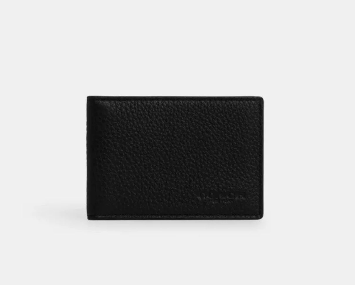 NWT Coach Men’s Compact Billfold Wallet in Refined Pebble- Black