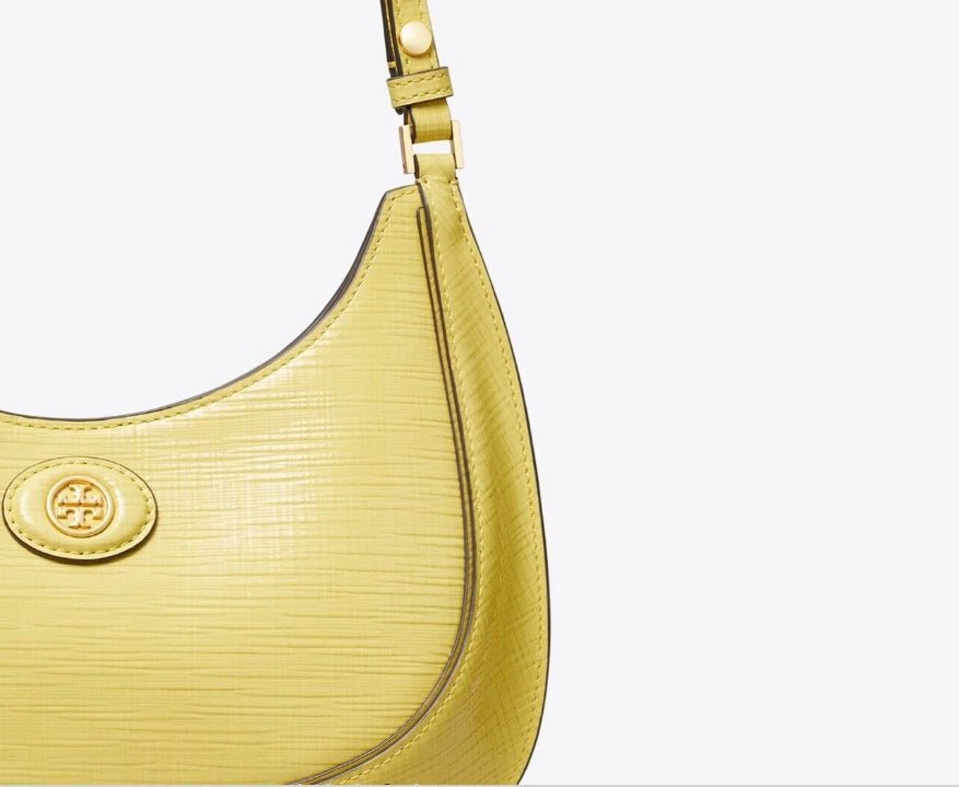 NWT Tory Burch Medium Robinson Crosshatched Convertible Crescent Bag -Butter Mint With Original Dust Bag