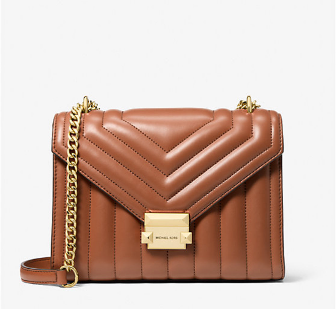 NWT Michael Kors Whitney Medium Flap Chain Shoulder Bag In Gold/Tan