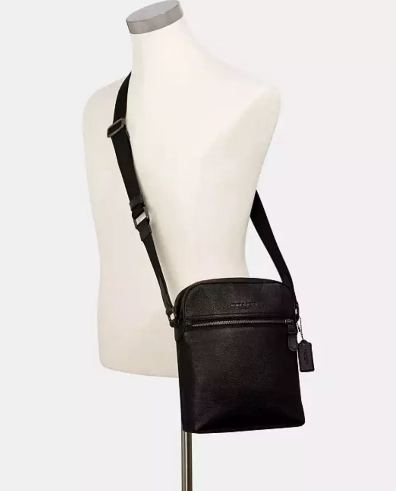 NWT Coach Men's Houston Flight Bag In Refined Pebble Leather In Black