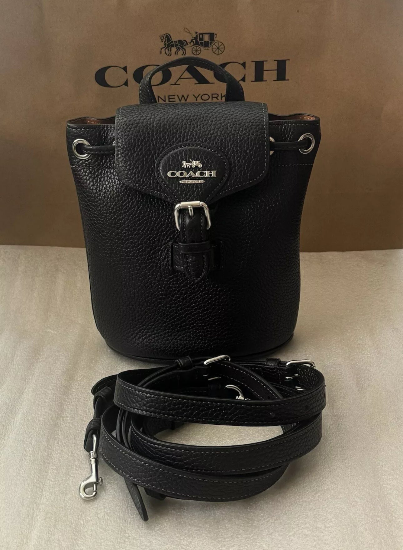 NWT Coach Amelia Convertible Backpack In Leather -Black