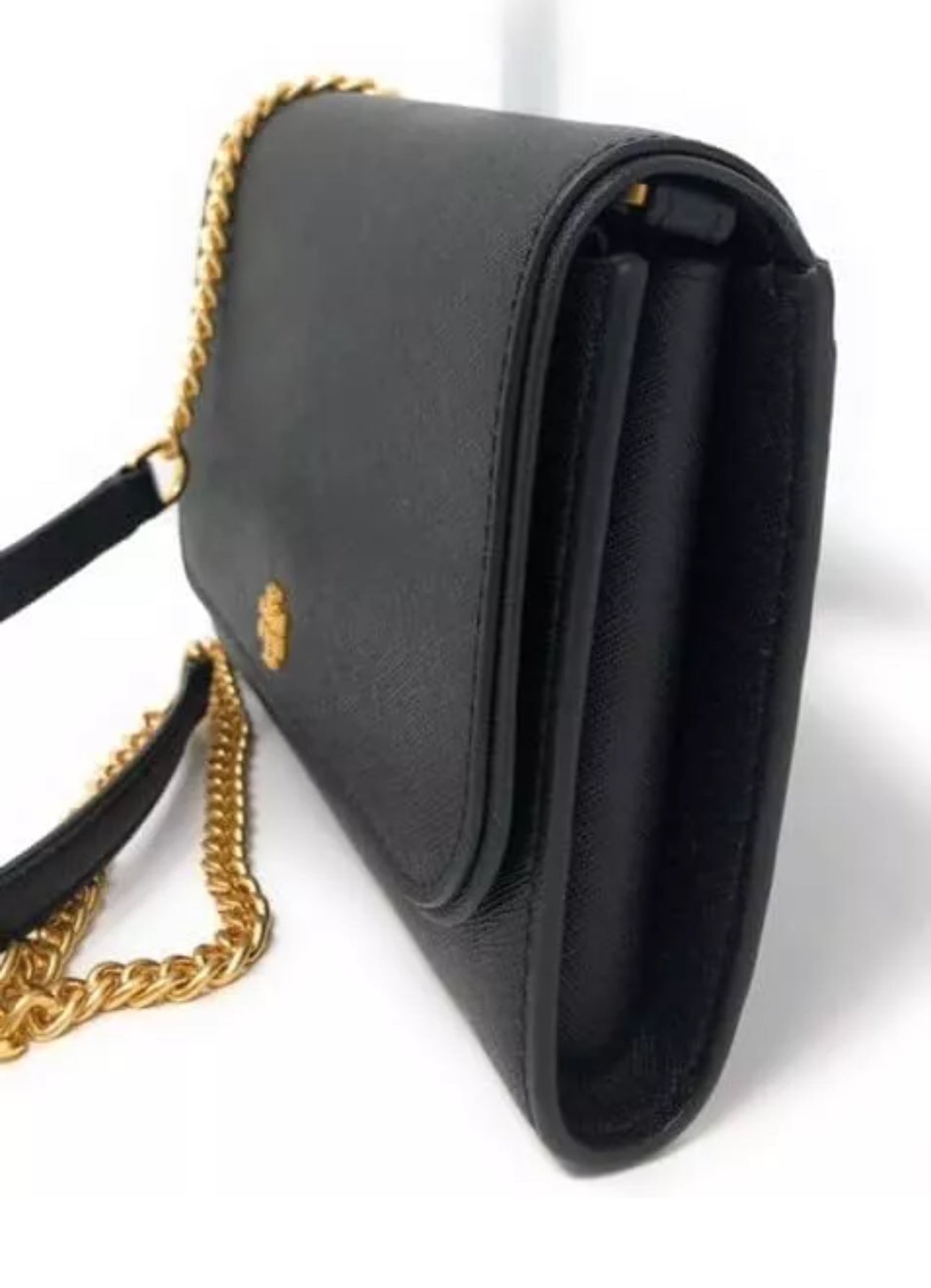 NWT Tory Burch Emerson Chain Wallet/Crossbody Bag Saffiano Leather Black