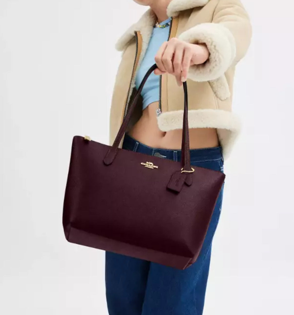 NWT Coach Leather Fiona Zip Tote In Gold/Wine
