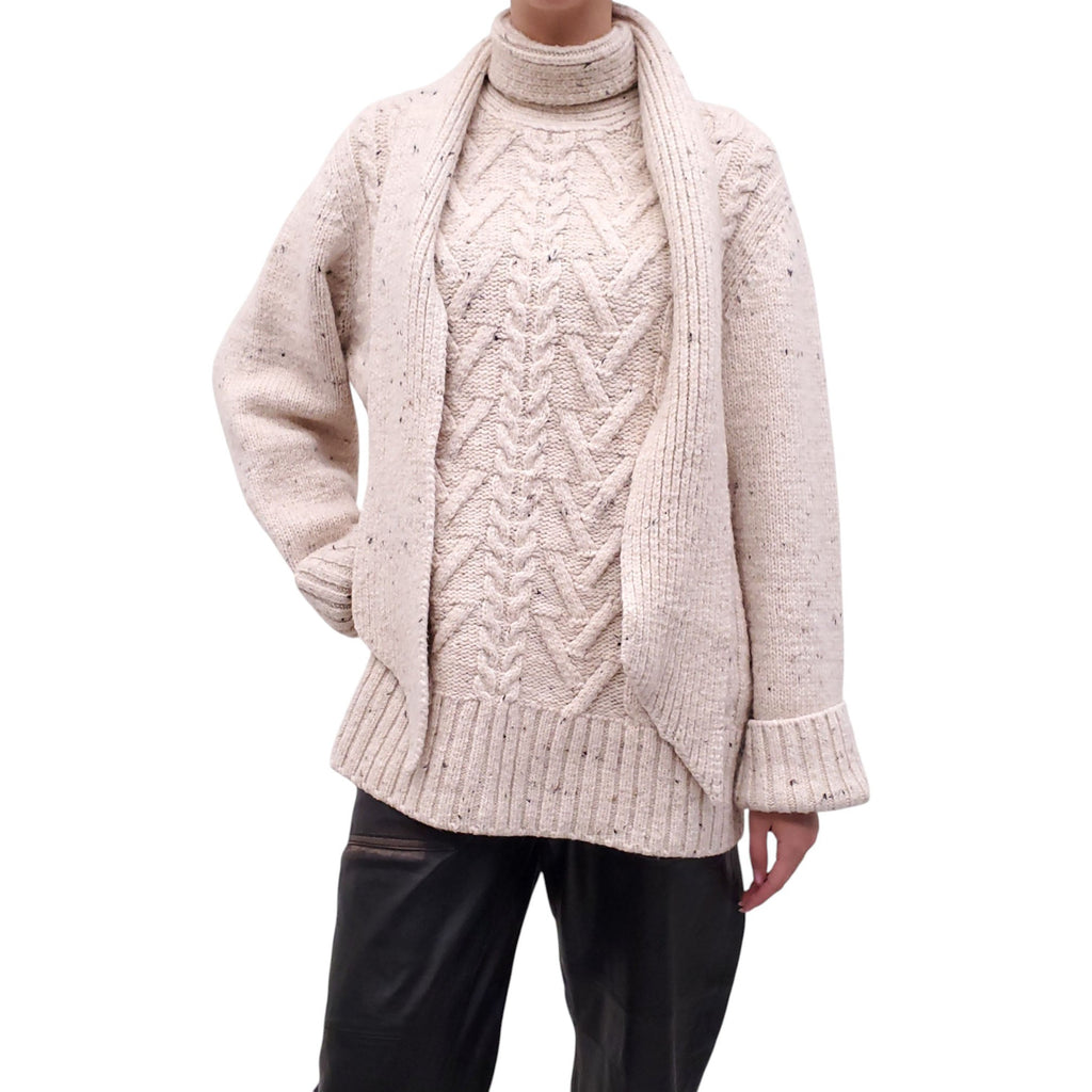 GANNI CREAM KNIT SWEATER WITH ATTACHED SCARF - SIZE S/M