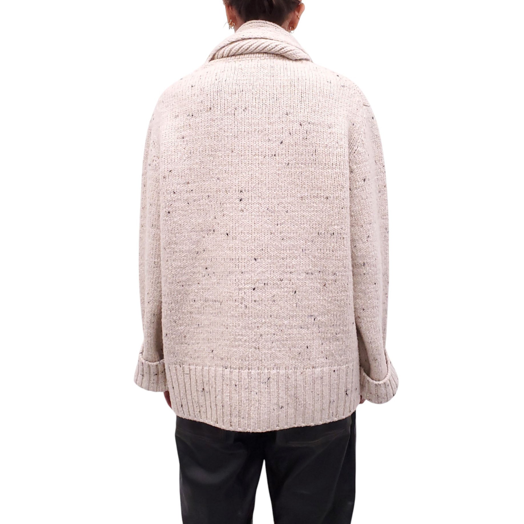 GANNI CREAM KNIT SWEATER WITH ATTACHED SCARF - SIZE S/M