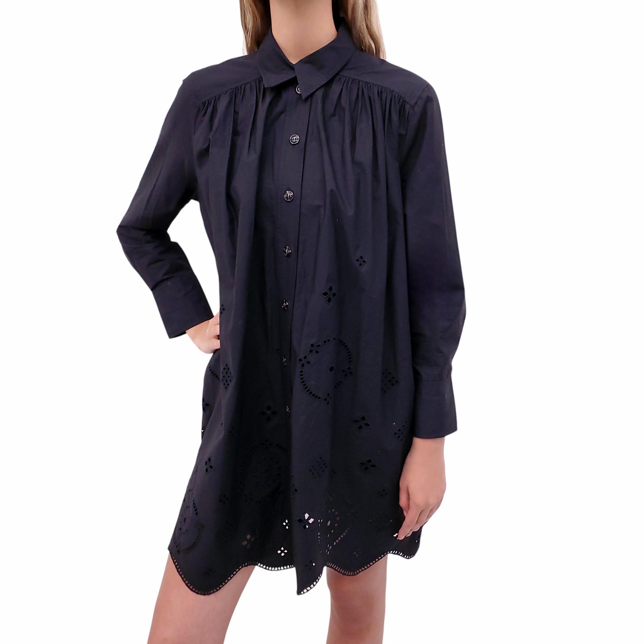 GANNI OVERSIZED BLACK EYELET DRESS - SIZE 34