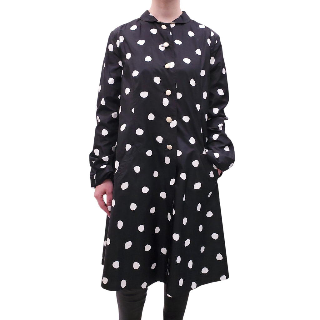 GEOFFREY BEENE BLACK AND WHITE POLKA DOT COAT - SIZE L