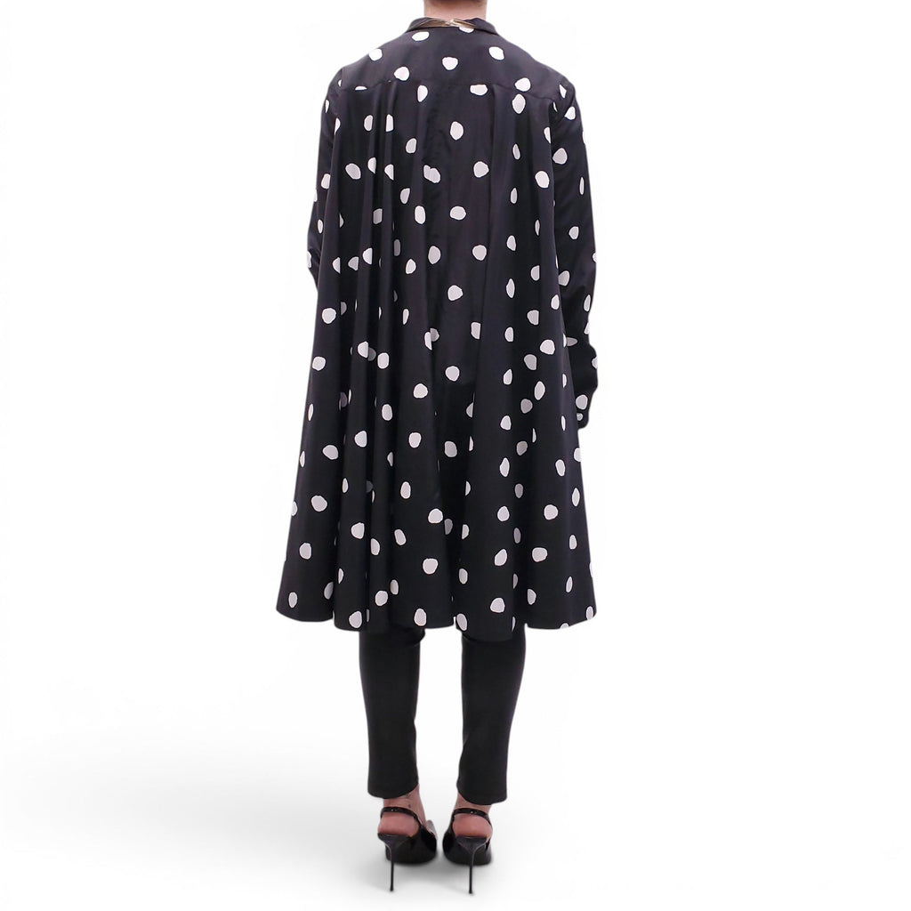 GEOFFREY BEENE BLACK AND WHITE POLKA DOT COAT - SIZE L