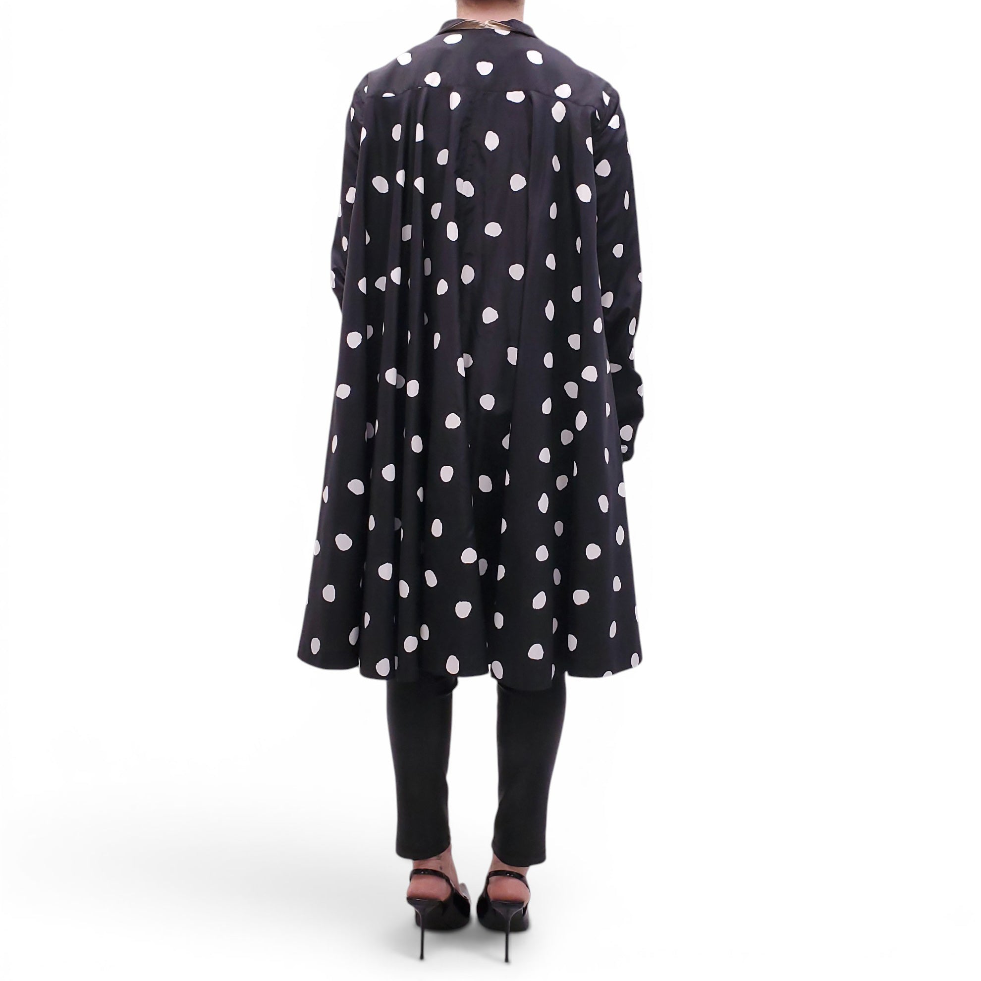 GEOFFREY BEENE BLACK AND WHITE POLKA DOT COAT - SIZE L