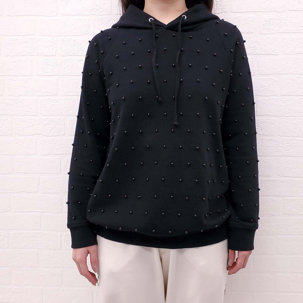 GIAMBA BLACK SWEATSHIRT WITH BLACK PEARLS - SIZE XXS