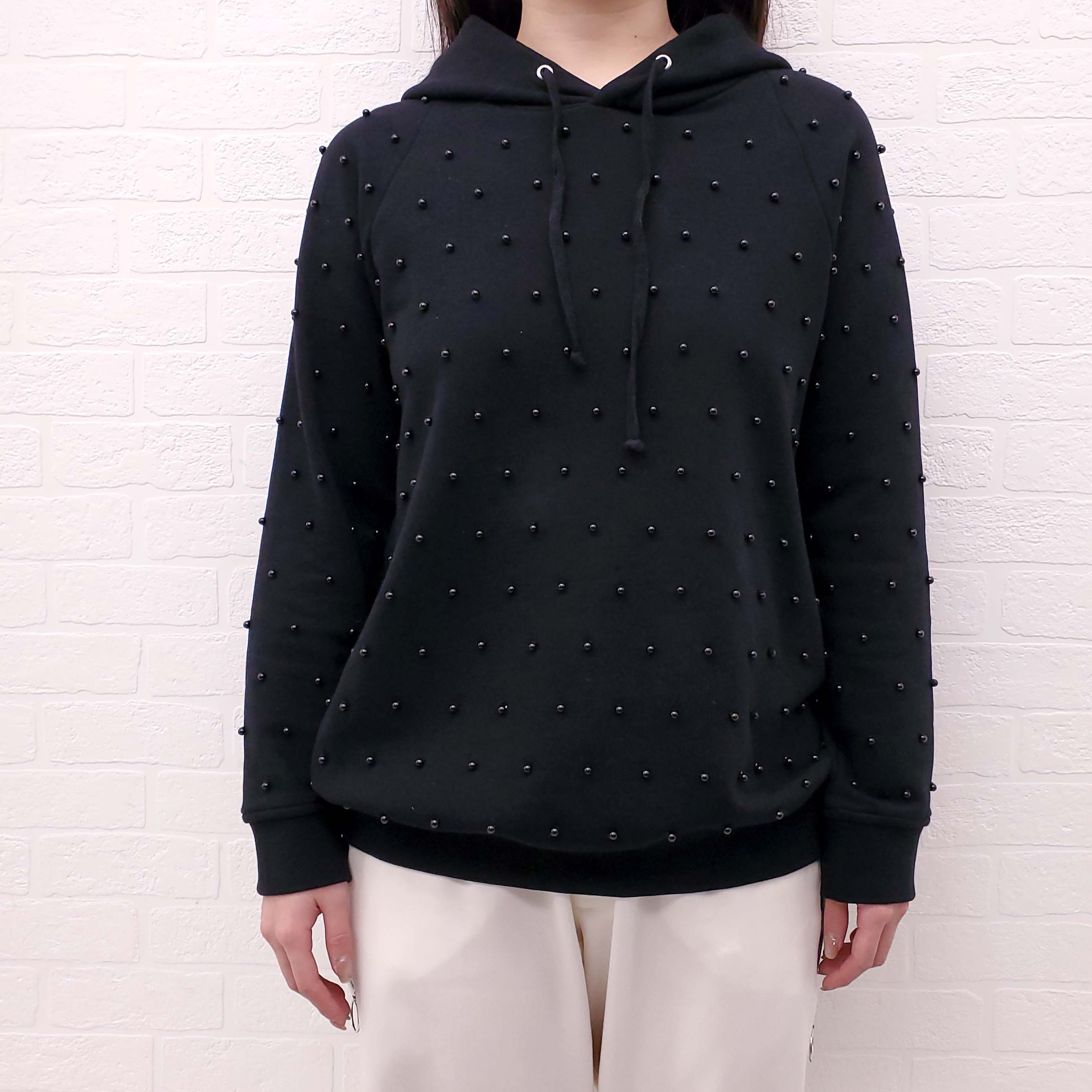 GIAMBA BLACK SWEATSHIRT WITH BLACK PEARLS - SIZE XXS