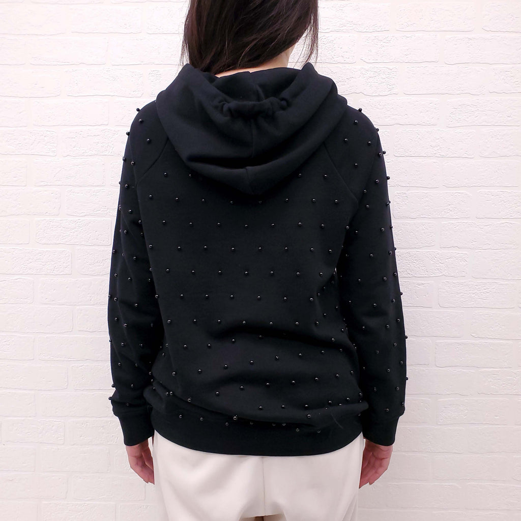 GIAMBA BLACK SWEATSHIRT WITH BLACK PEARLS - SIZE XXS