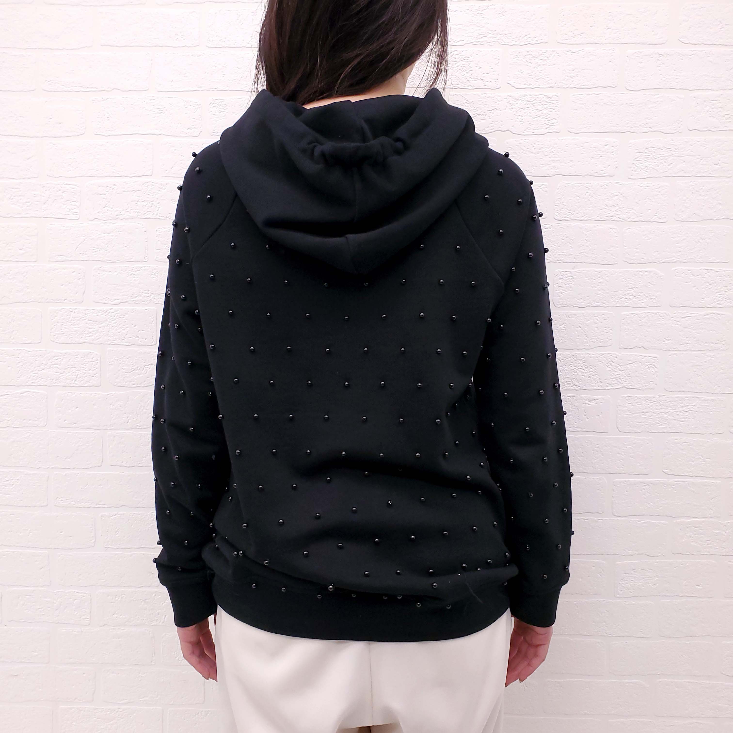 GIAMBA BLACK SWEATSHIRT WITH BLACK PEARLS - SIZE XXS