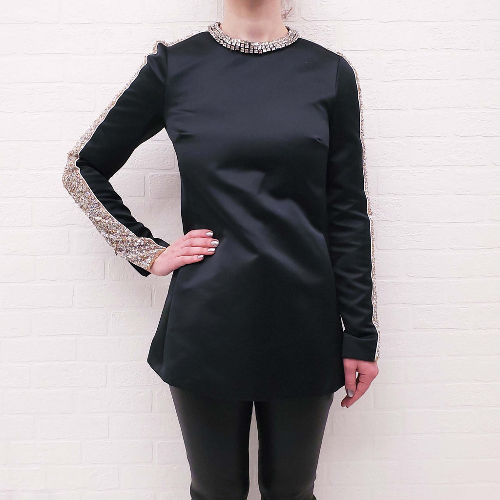 GIAMBATTISTA VALLI BLACK DRESS WITH RHINESTONE SEQUIN DETAIL - SIZE 40