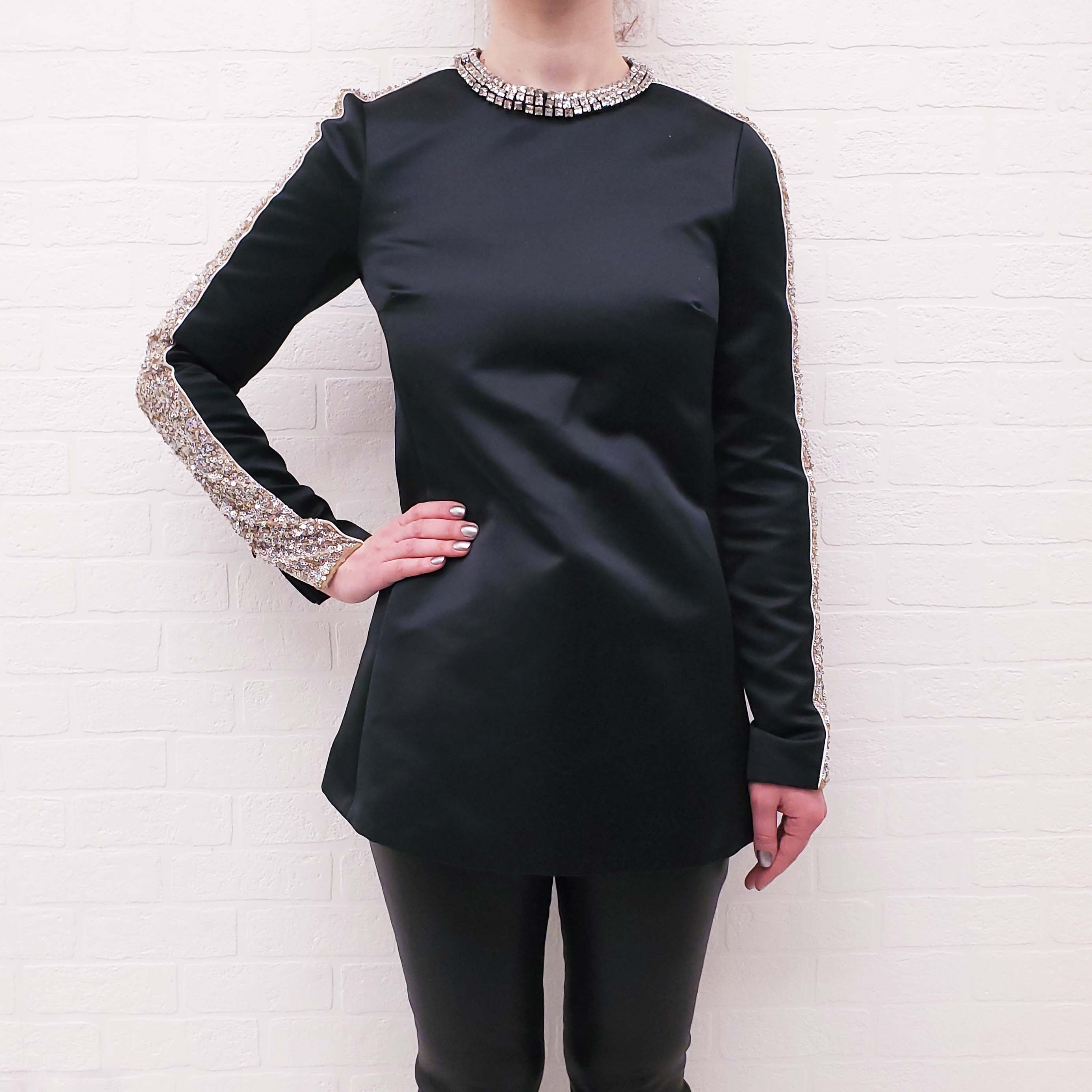 GIAMBATTISTA VALLI BLACK DRESS WITH RHINESTONE SEQUIN DETAIL - SIZE 40