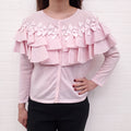 GIAMBATTISTA VALLI PINK RUFFLE SWEATER WITH FLORAL LACE - SIZE S