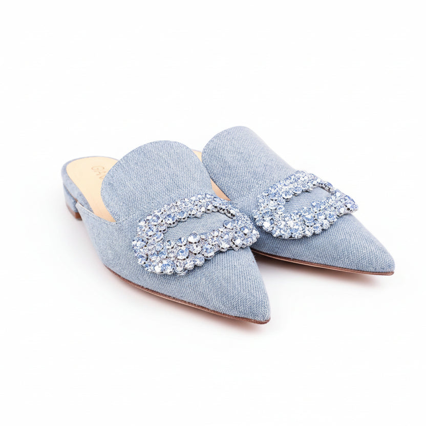 GIANNICO BLUE DENIM CRYSTAL FLATS - SIZE 35