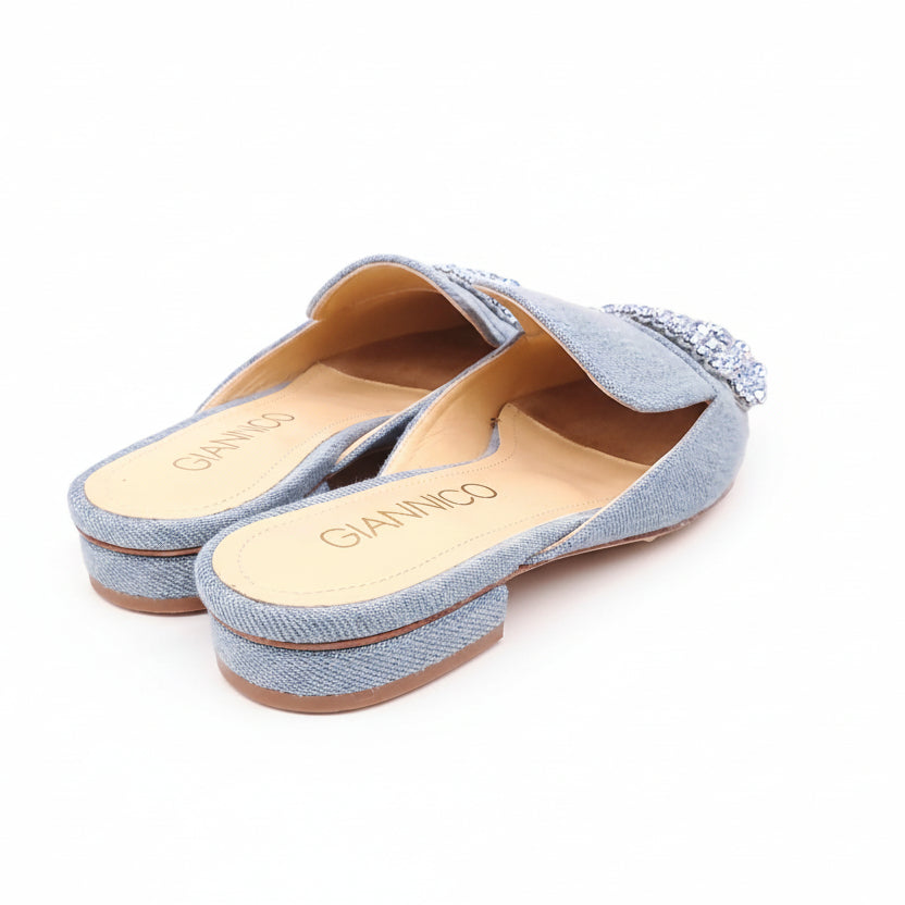 GIANNICO BLUE DENIM CRYSTAL FLATS - SIZE 35