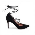 GIANVITO ROSSI BLACK LACE UP POINTED TOE HEELS - SIZE 38.5