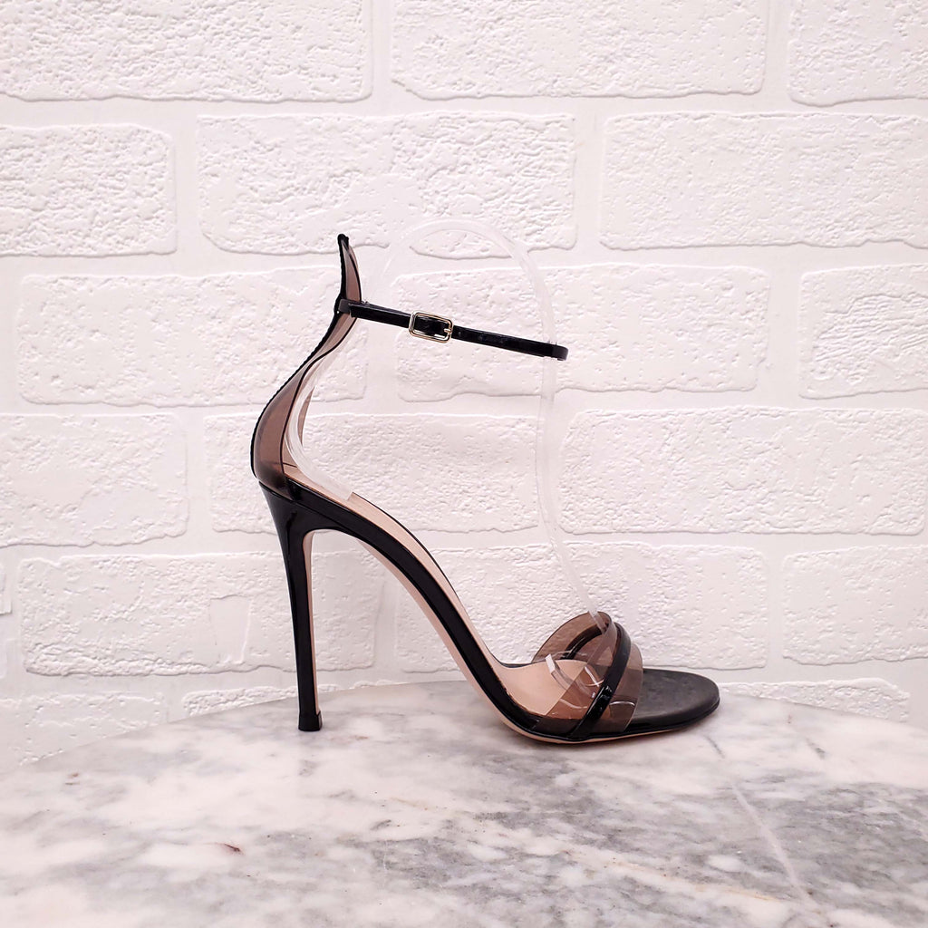 GIANVITO ROSSI BLACK PATENT LUCITE HEELS - SIZE 36.5
