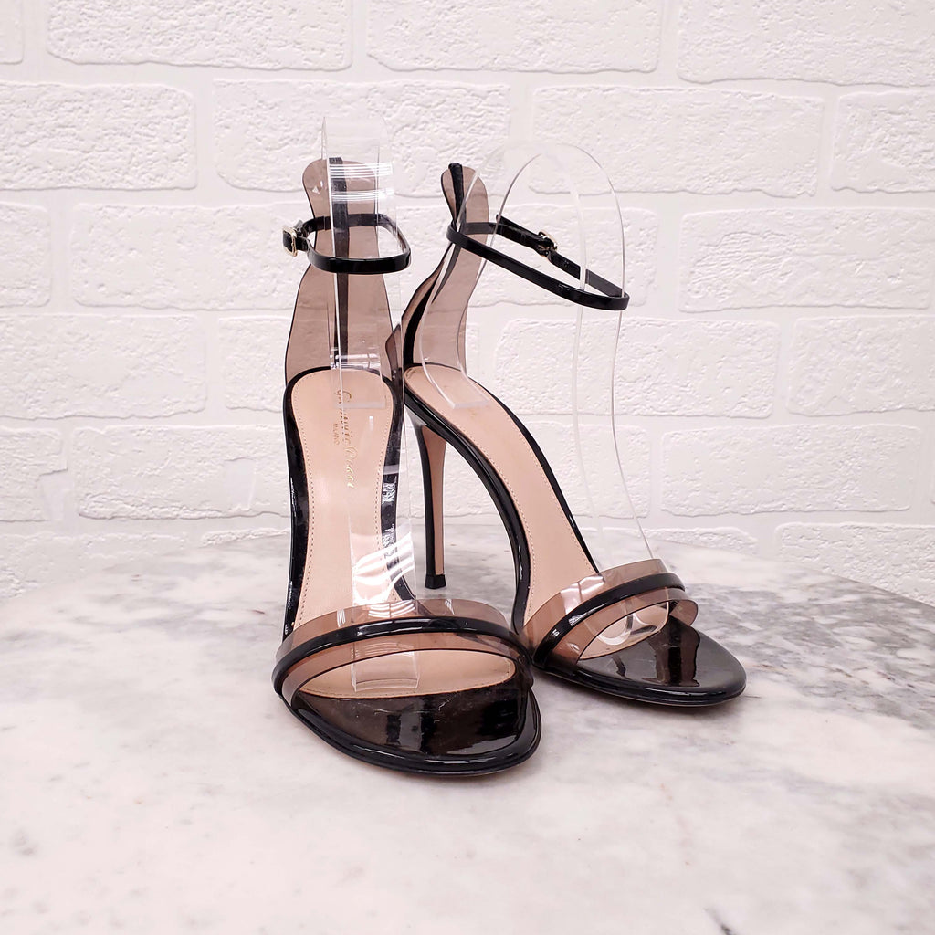 GIANVITO ROSSI BLACK PATENT LUCITE HEELS - SIZE 36.5