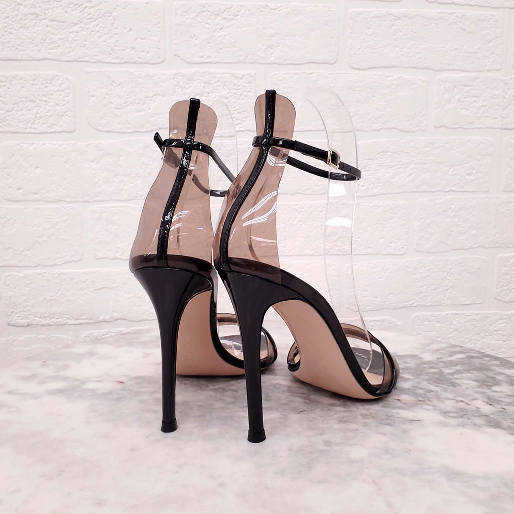 GIANVITO ROSSI BLACK PATENT LUCITE HEELS - SIZE 36.5