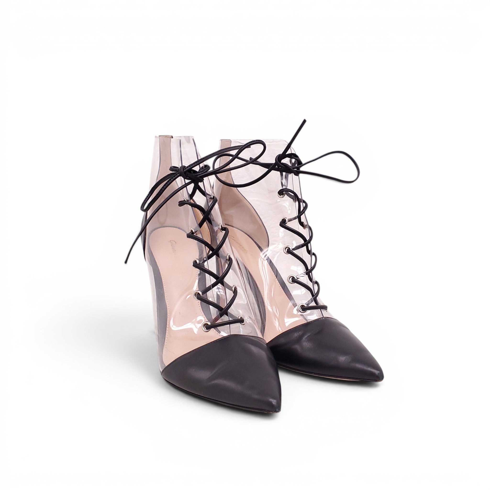 GIANVITO ROSSI LACE-UP PVC BOOTIES - SIZE 38.5