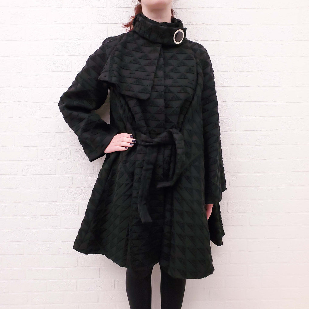 GIORGIO ARMANI BLACK PATTERNED CAPE COAT - SIZE L/XL