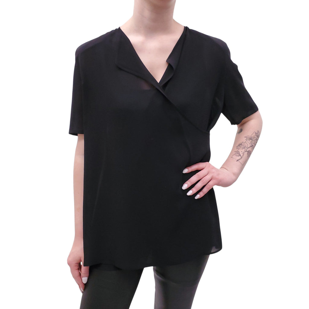 GIORGIO ARMANI BLACK SILK WRAP BLOUSE - SIZE M