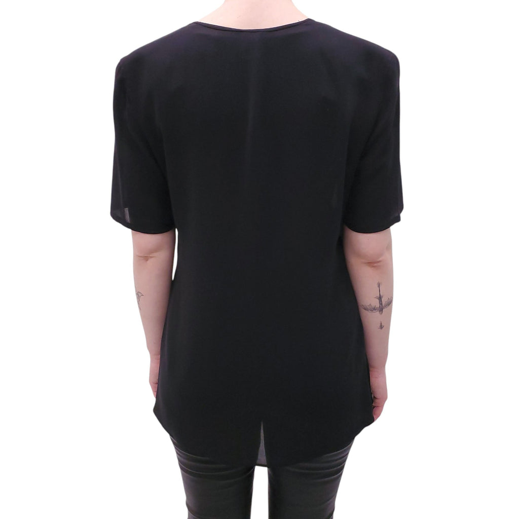 GIORGIO ARMANI BLACK SILK WRAP BLOUSE - SIZE M