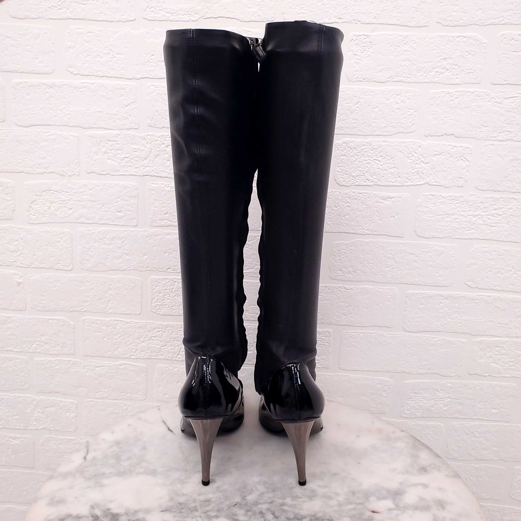 GIUSEPPE ZANOTTI LEATHER CALF BOOTS WITH PATENT DETAIL - SIZE 36.5