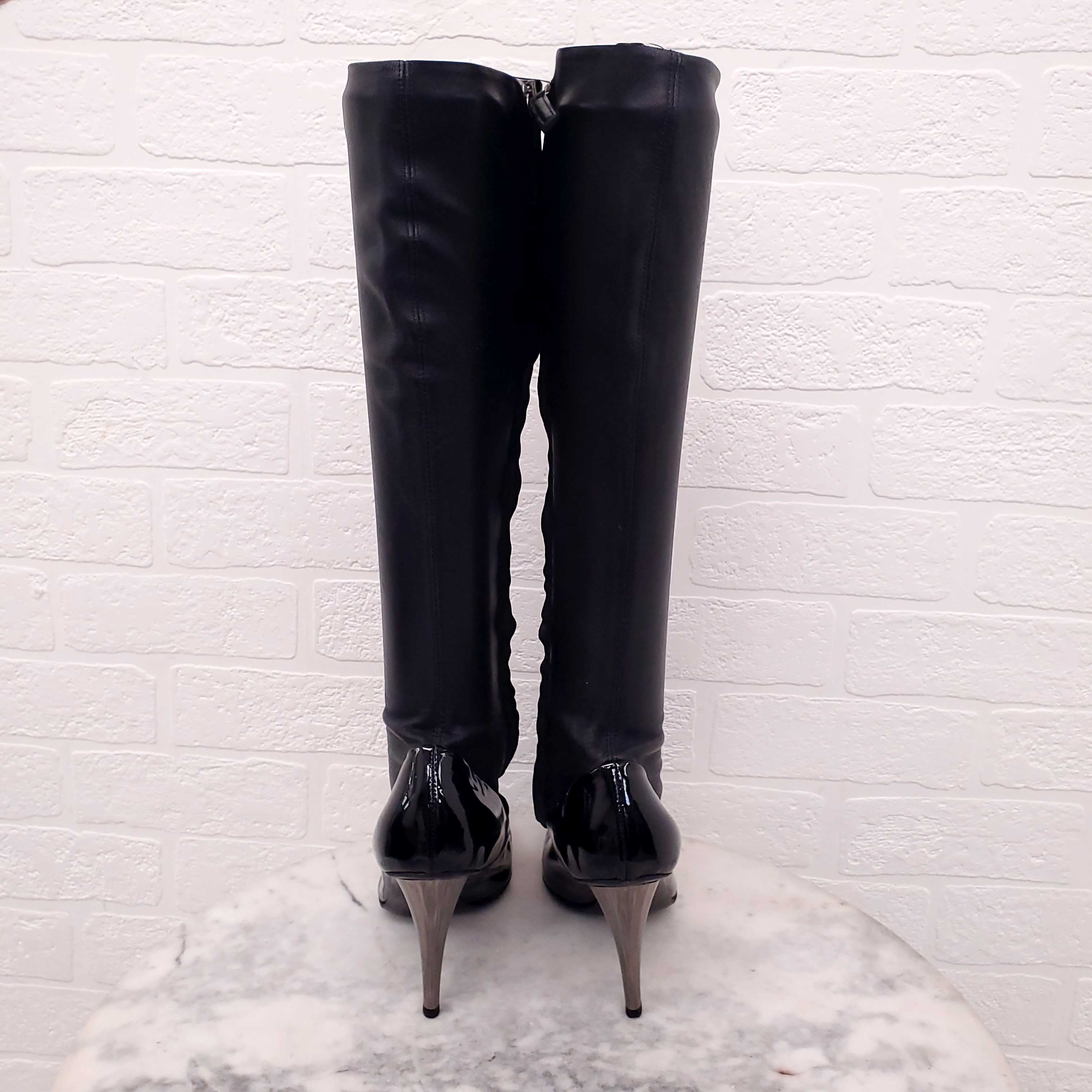 GIUSEPPE ZANOTTI LEATHER CALF BOOTS WITH PATENT DETAIL - SIZE 36.5