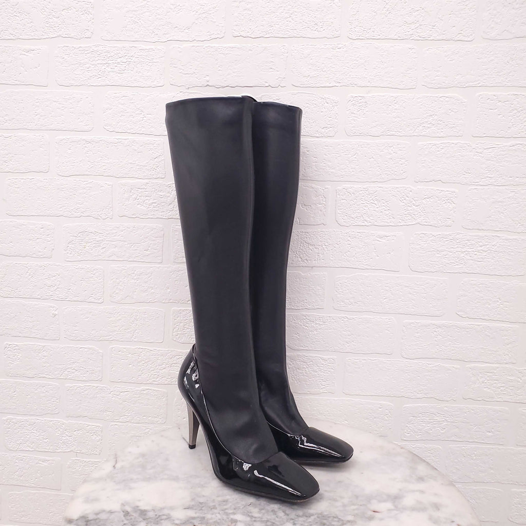 GIUSEPPE ZANOTTI LEATHER CALF BOOTS WITH PATENT DETAIL - SIZE 36.5
