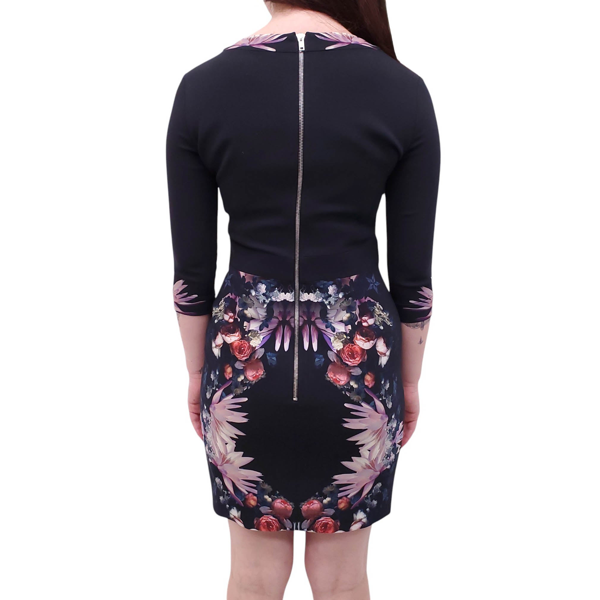 GIVENCHY BLACK DRESS WITH FLORAL DETAIL - SIZE 40