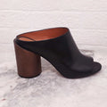 GIVENCHY BLACK LEATHER MULES WITH ROUND WOOD BLOCK HEEL - SIZE 40