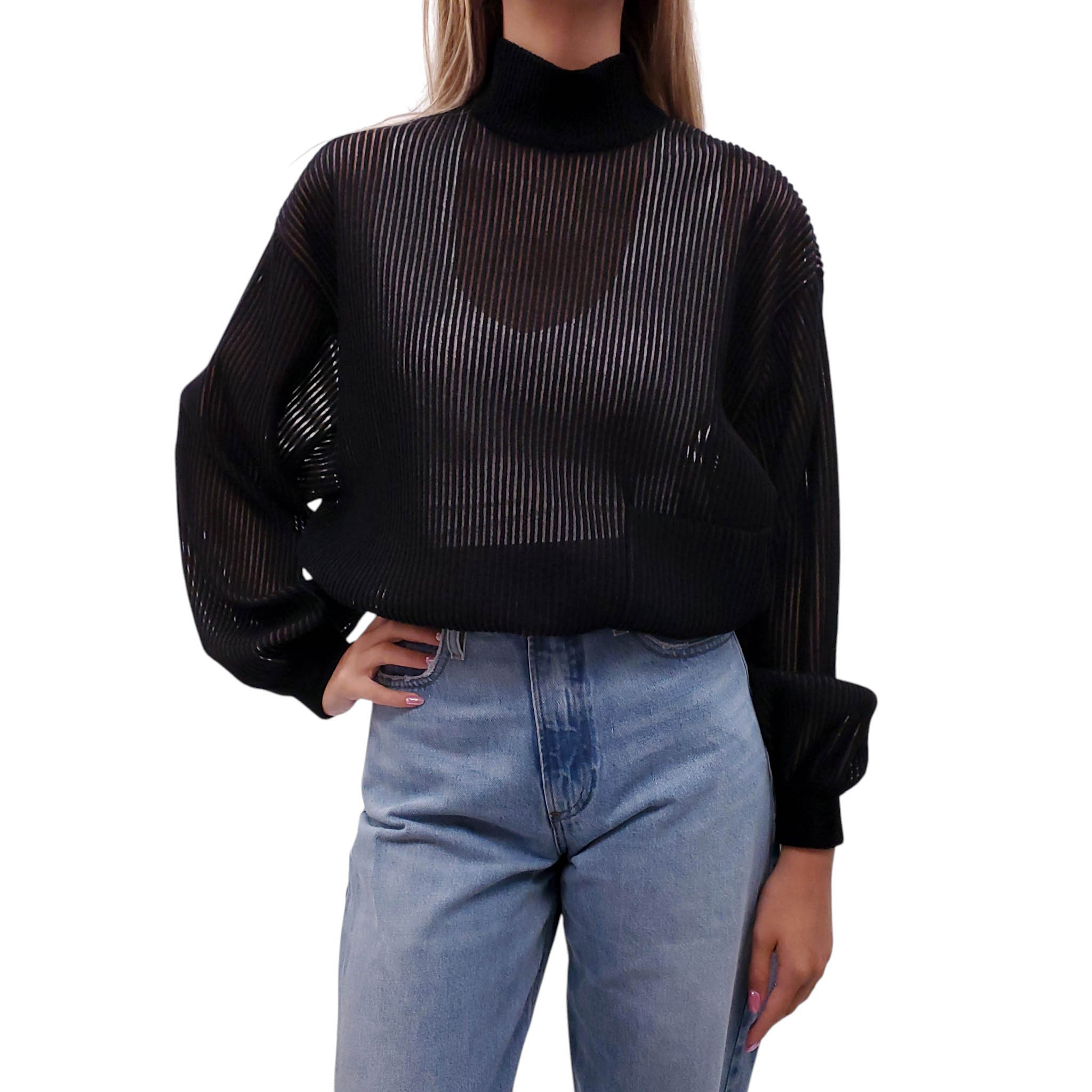 GIVENCHY BLACK STRIPED SHEER TOP - SIZE M