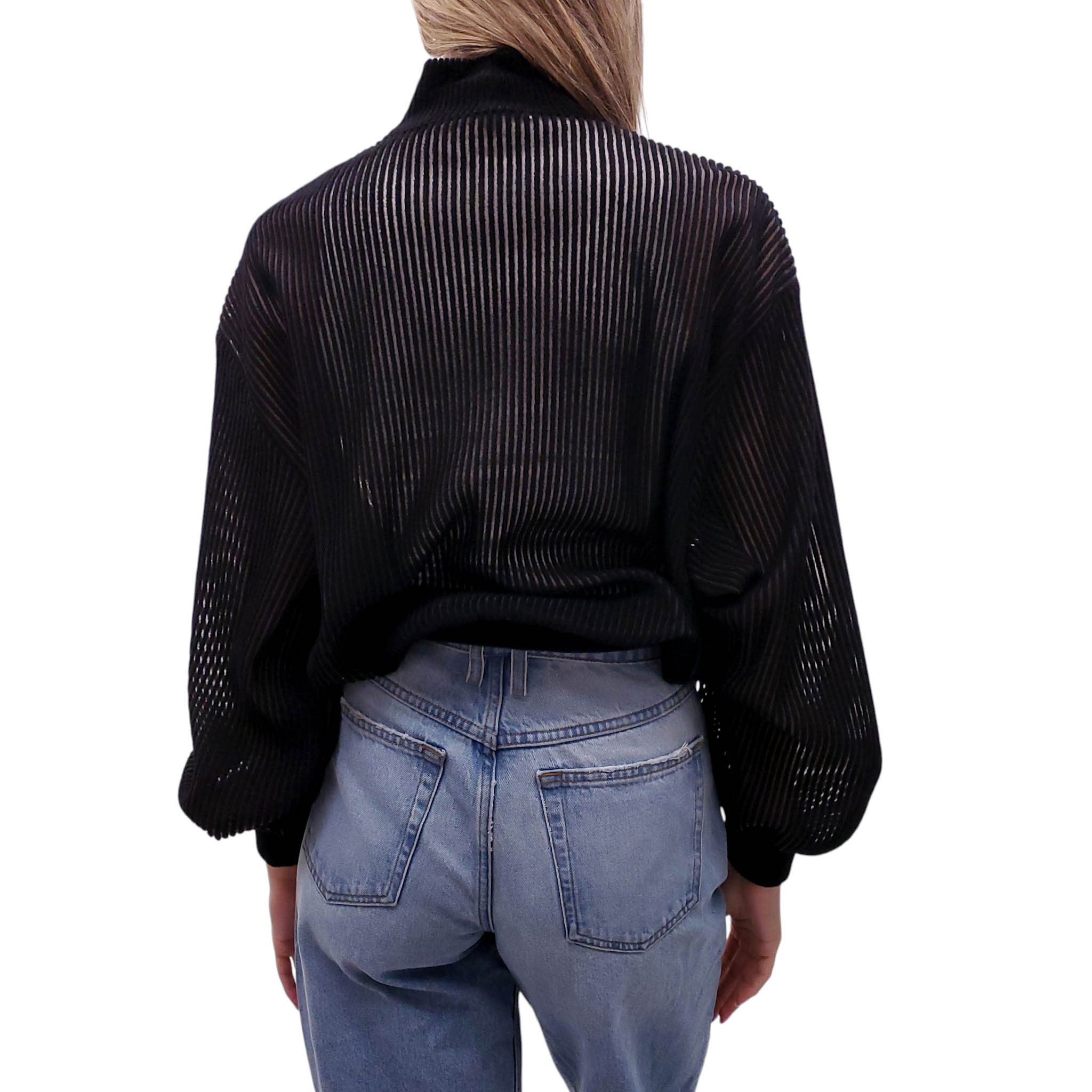 GIVENCHY BLACK STRIPED SHEER TOP - SIZE M