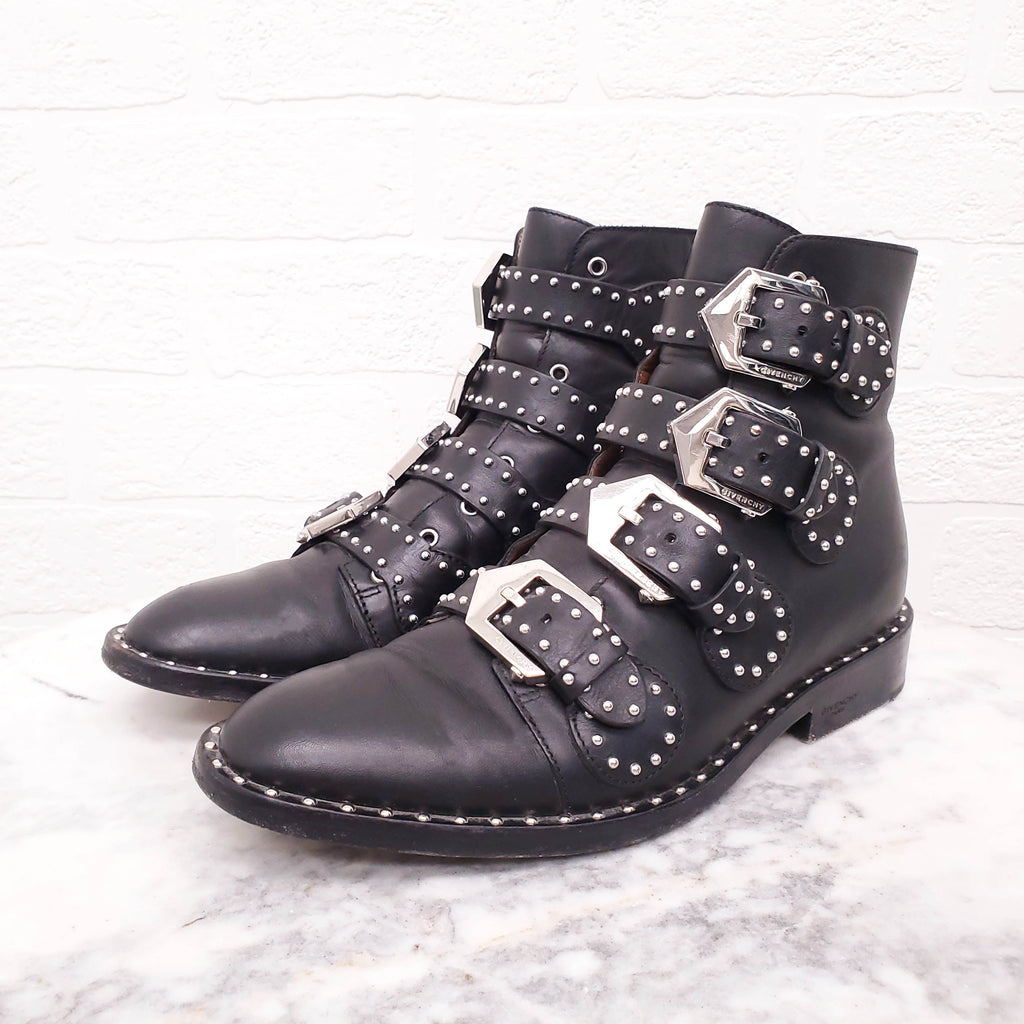GIVENCHY BLACK STUDDED BUCKLE BOOTS - SIZE 35.5
