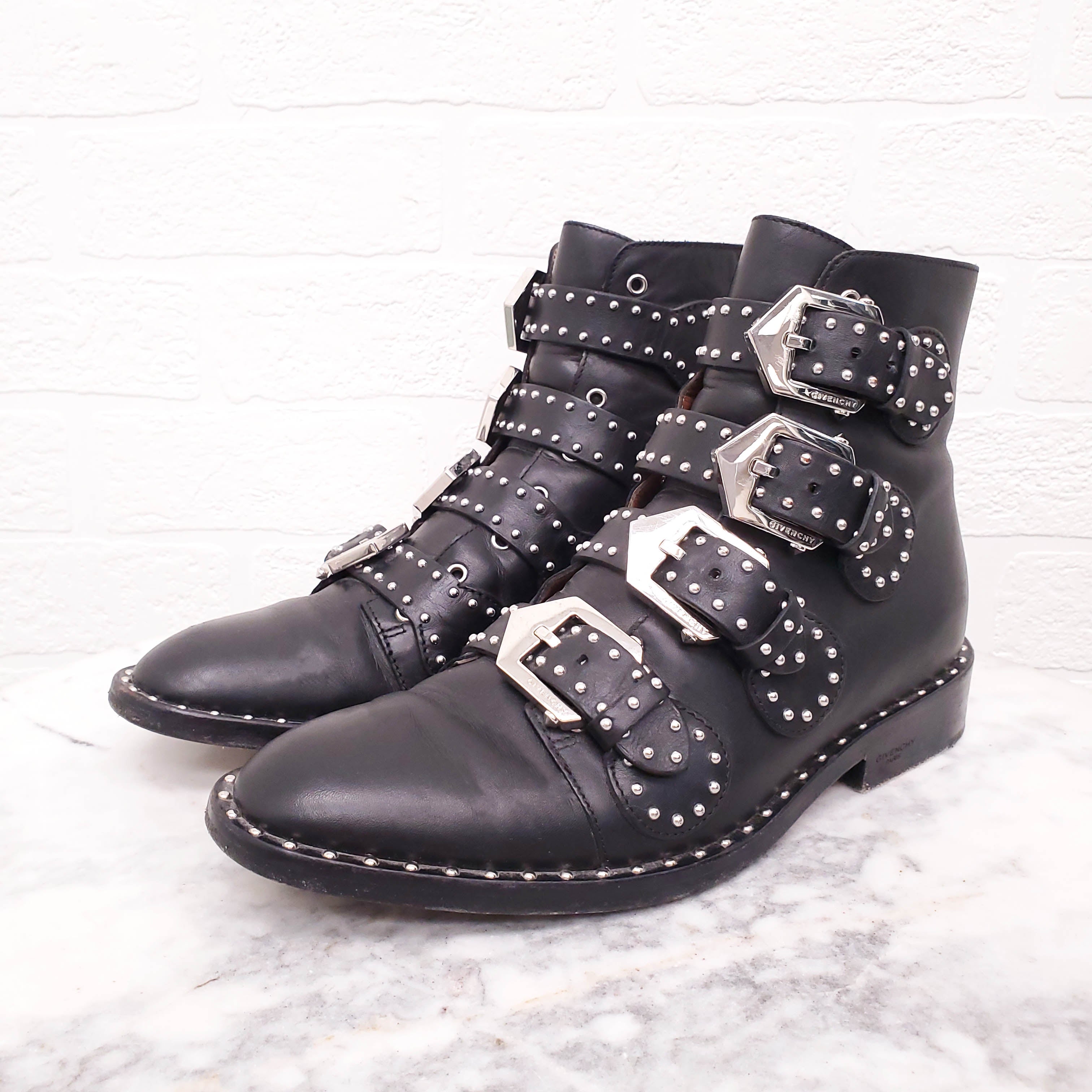 GIVENCHY BLACK STUDDED BUCKLE BOOTS - SIZE 35.5