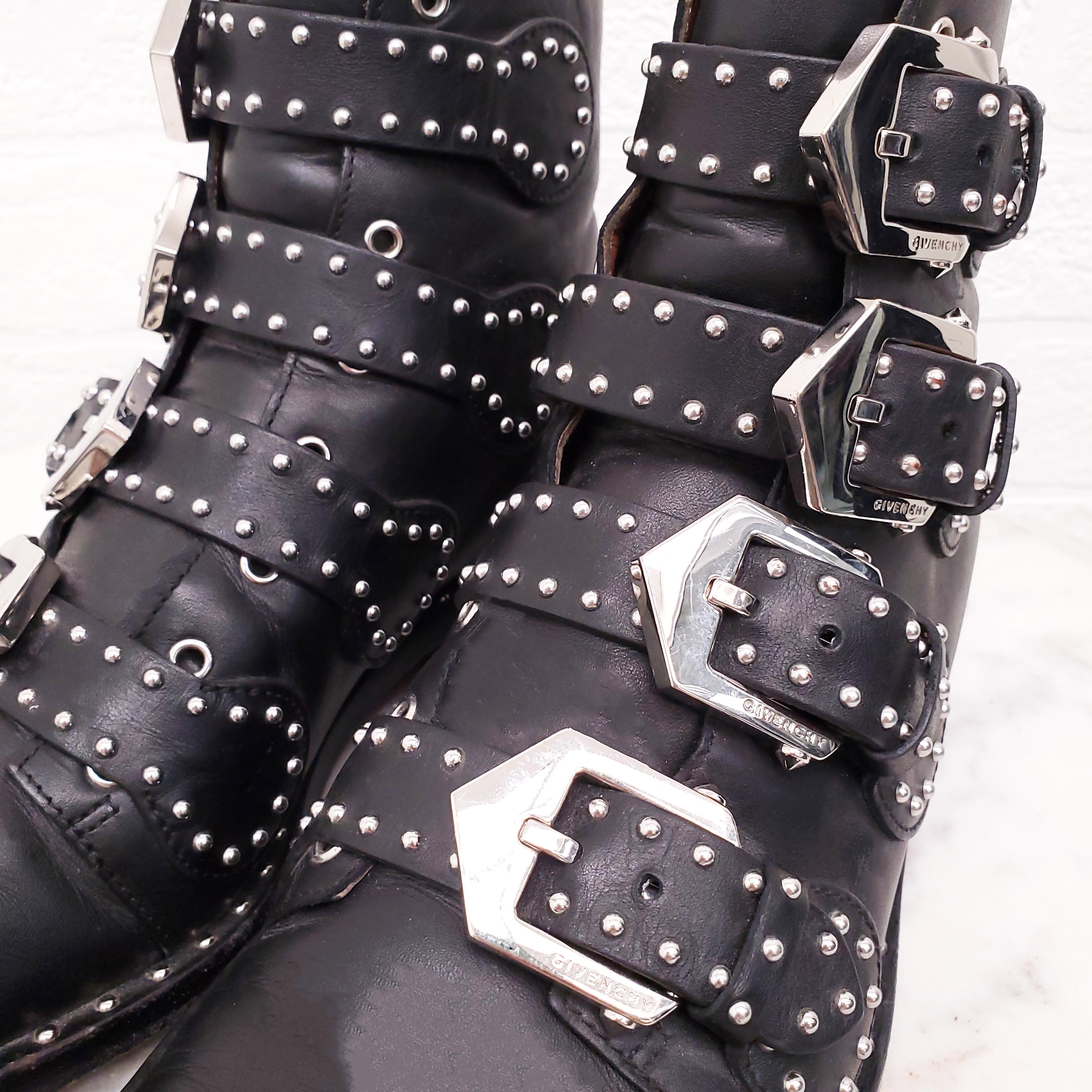 GIVENCHY BLACK STUDDED BUCKLE BOOTS - SIZE 35.5